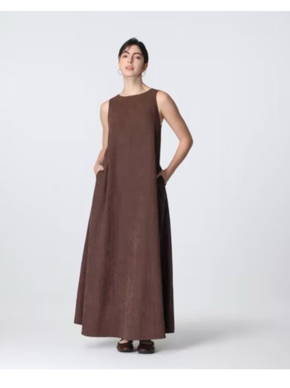 A New Day Women's Sleeveless Swing Maxi Dress Brown L NWOT